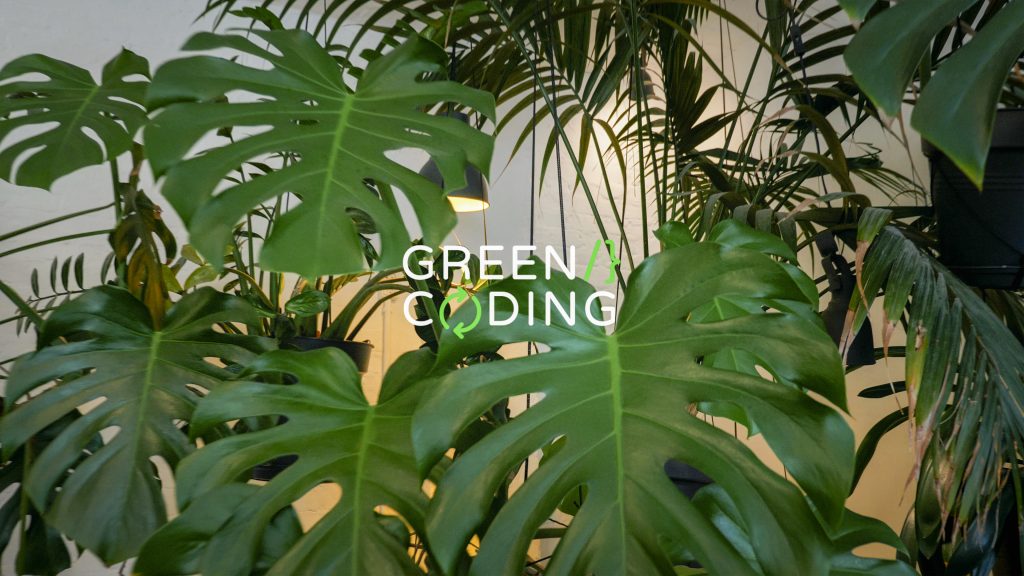 Background with plants and the title "Green coding"